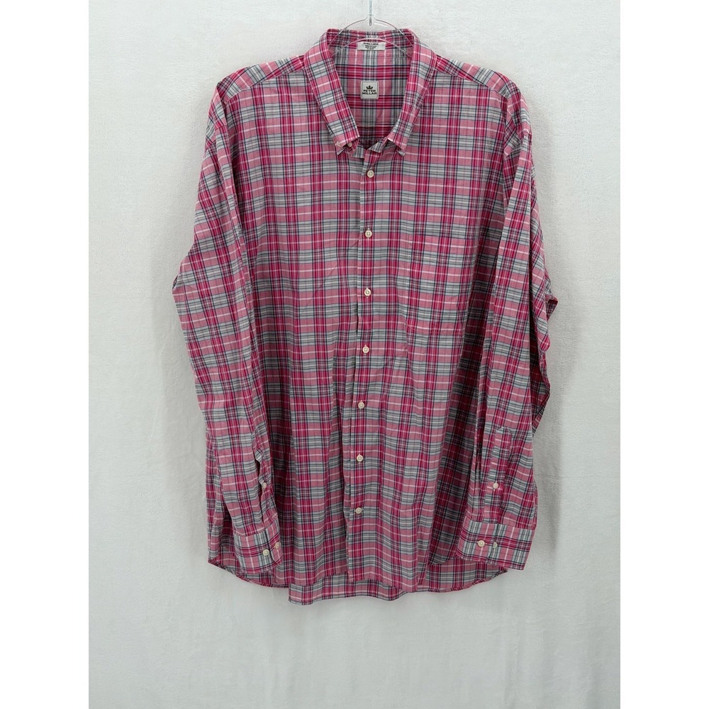 Peter Millar Shirt Mens XL Pink Plaid‎ Button Up Long Sleeve 100% Cotton Preppy